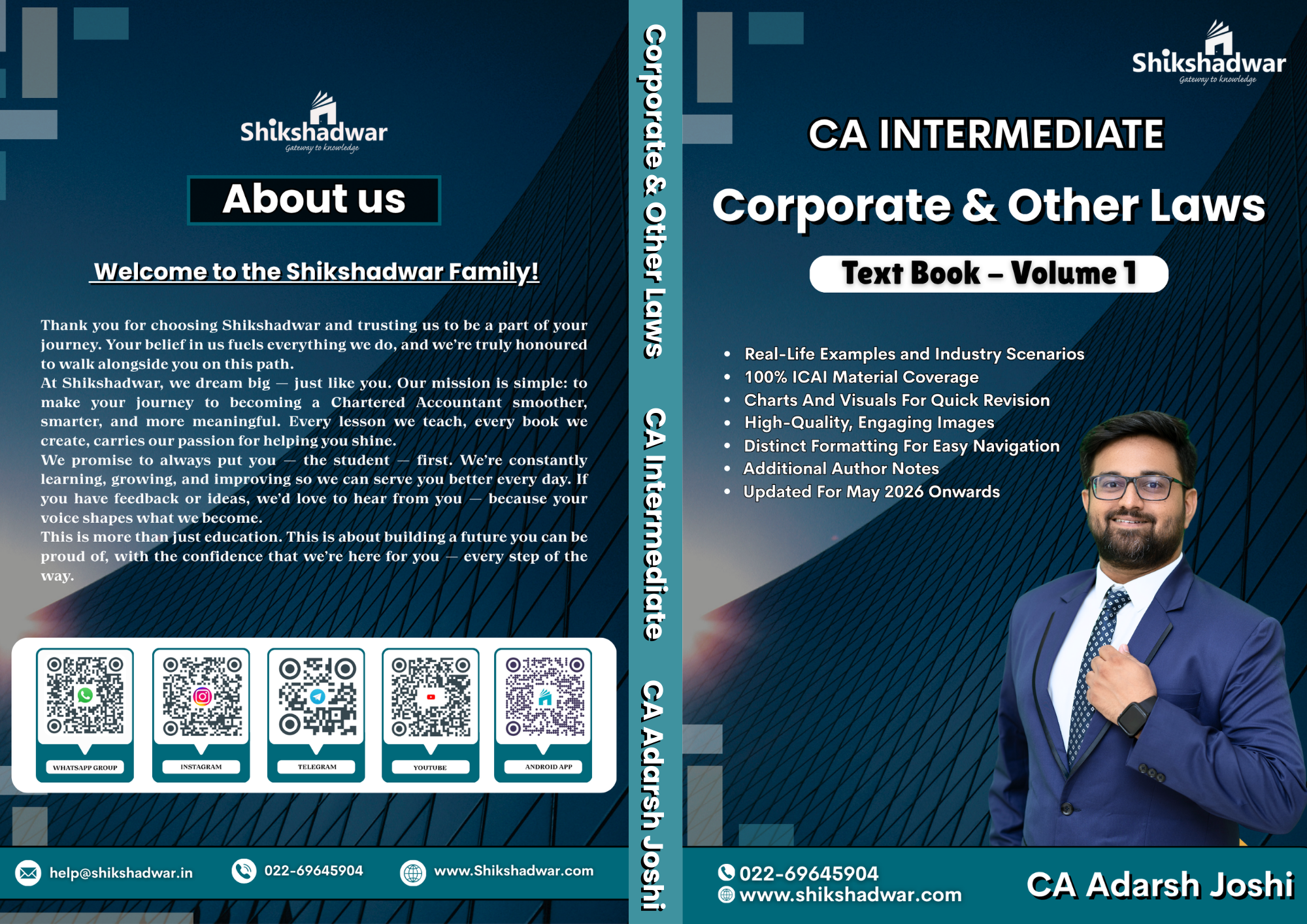 CA Inter Corporate and Other Laws Text Book for May/Sept 26 (New Edition) by CA Adarsh Joshi sir